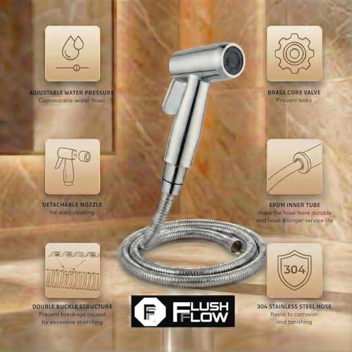 Image of CPH-3 ABS Health Faucet with 1.2 Meter 304 Grade Stainless Steel EPDM Flexible Hose and Wall Hook l Jet Spray for Bathroom | 1 Year Warranty | Chrome