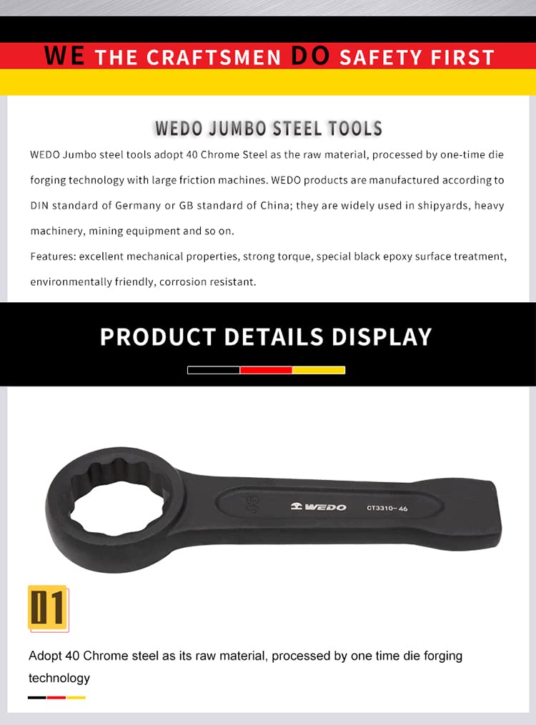 WEDO Clé à oeil à frapper,Diamètre 60mm,Longue 274mm,Clé à œil avec Fabriqué en Acier 40 CRV,haute résistance, résistance à l'usure, noir sur la surface,DIN 7444