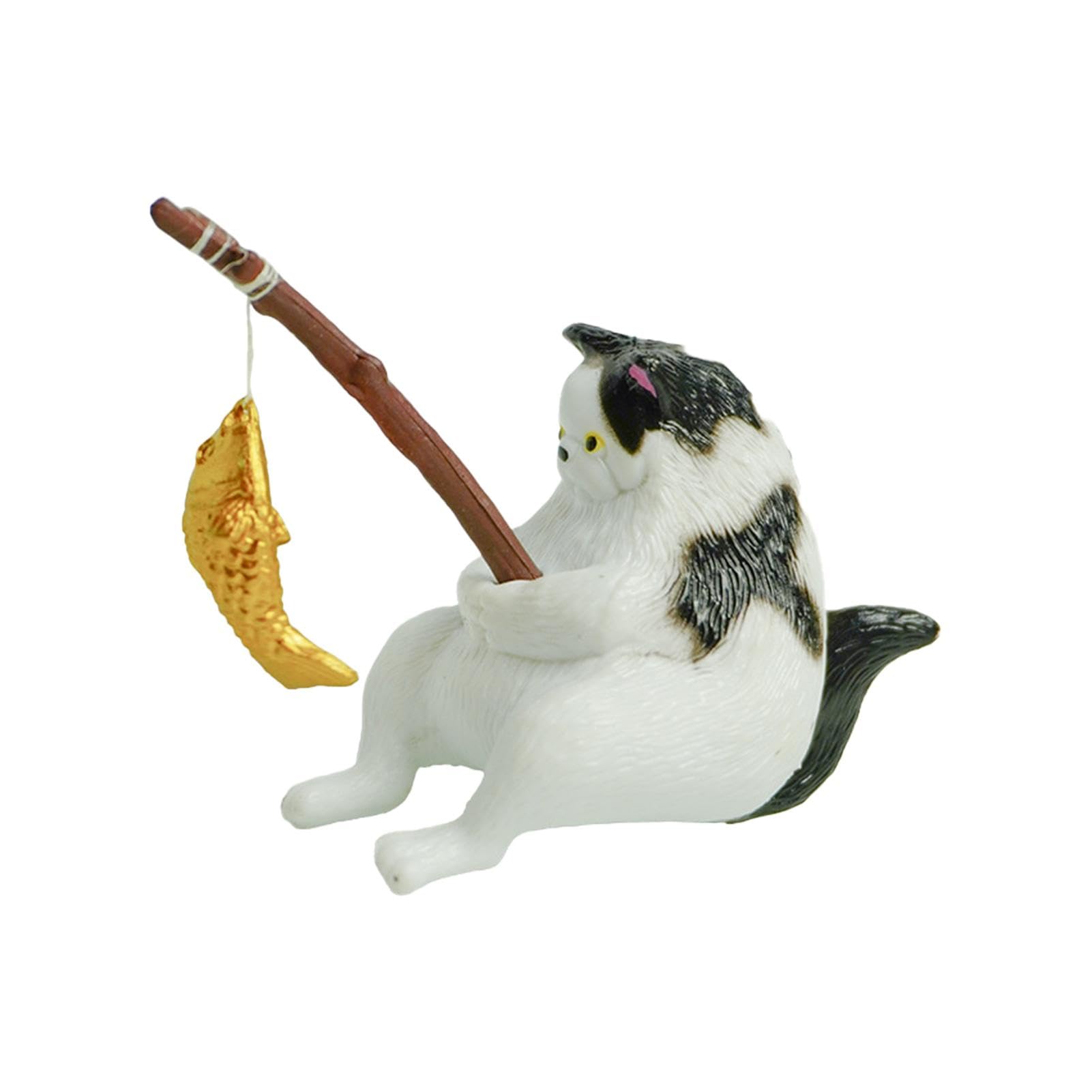 Opilroyn Large Black And White Fat Cat Cute Cat Figurines, Tabletop Ornament Funny Fish Tank Decorations, Fishing Cat Decoration, Fishing Ornaments Cute Cat Statue Decoration Fish Tank Landscaping Decoration