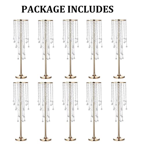 10 Pcs Tall Elegant Wedding Centerpiece Stand, Metal Flower Candle Holder With Chandelier Crystal, 29.5Inch Gold Flower Vase, Used For Wedding Party, Birthday,Reception, Christmas，Home Décor #TOP5
