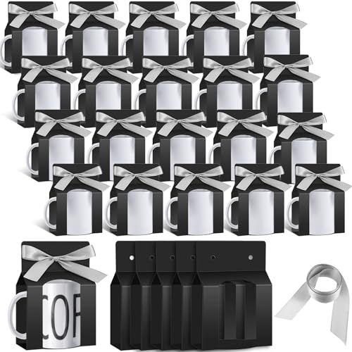 Kosiz 36 cajas negras para tazas de sublimación, tazas de café, bolsas de regalo con ventana, caja de almacenamiento para envío, venta de regalo de graduación (para taza de 325 ml)