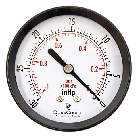 DuraChoice 2-1/2" Utility Vacuum Pressure Gauge, Water, Oil, Gas, 1/4" NPT, Black Steel Case, Center Back Mount, 30HG/0PSI Cover