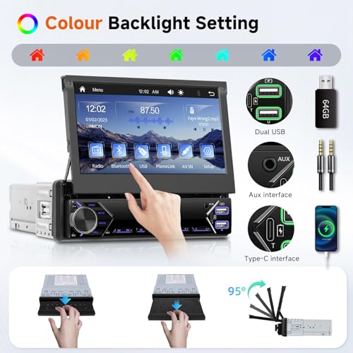 Radio para auto con pantalla táctil retráctil de 7 pulgadas miniatura 6