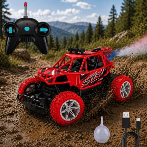 Image of Toy Imagine Remote Control Car for Kids, Rechargeable RC Off Road Buggy with LED Lights & Spray Mist Effect, 40MHz Racing Car Toy for Boys & Girls, Indoor Outdoor Play, Red