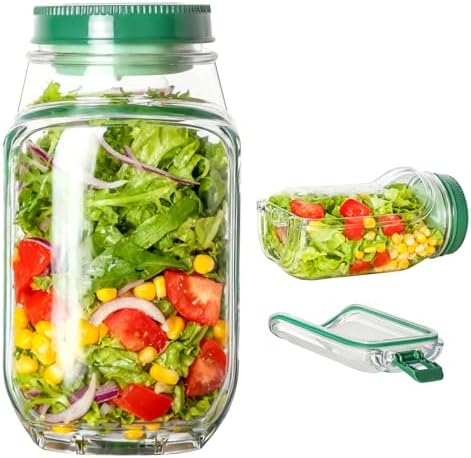 Salad Container for Lunch, Salad Jar with Side Opening and Dressi...