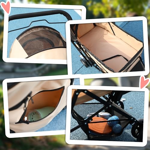 PawHut Hundebuggy Hundewagen Buggy für kleine Hunde und Katzen Haustierwagen Pet Stroller Katzenbuggy Oxford Braun 76,5 x 52 x 95 cm