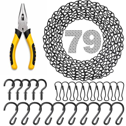 Layboks 79 Inch Black Hanging Baskets Chains - Adjustable Length Small Hanging Chain with A Great Assortment of Hooks and Pliers for Hanging Bird Feeders Planters Billboards DIY
