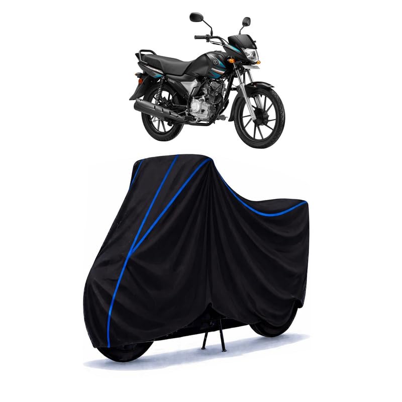 Image of Saluto RX 110 Bike Cover Water Resistant Universal Motorcycle Rain | Heavy Duty UV Protection, Dust, Scratch Indoor Outdoor All Weather with Black Blue Piping Elastic