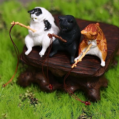 Image of Leadigol Cat Fishing Figurine Mini Cute Cat Statue Decor Mini Cat Fishing Fish Tank Ornaments Aquarium Miniature Figurines Animal Statues Ornaments for Home Decoration