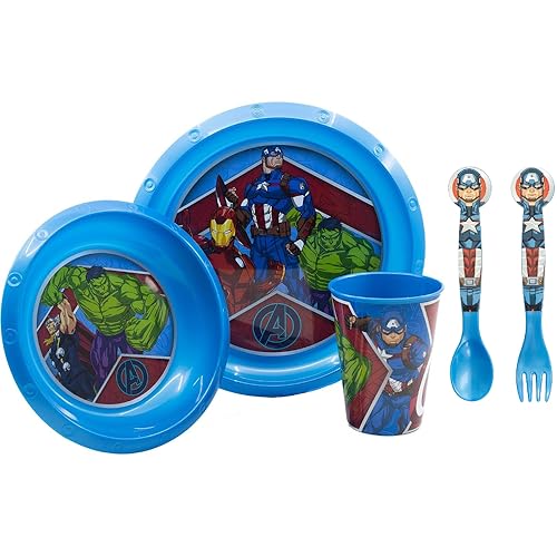 Ensemble de vaisselle en plastique réutilisable Avengers Marvel 5 pièces assiettes en verre couverts pour enfants set déjeuner