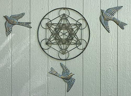 Top Brass Large Metal Metatron Cube Sacred Geometry Wall Decor - Platonic Solids Spiritual Meditation Artwork #TOP3