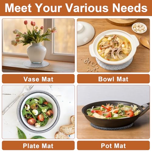 Husfunov 7 Inch Trivets for Hot Dishes, Pots and Pans, 5 Heat Resistant Pot Holders for Kitchen, Home Essentials, Hot Pads for Countertop and Table, Farmhouse Decor Vase Mats, Gray