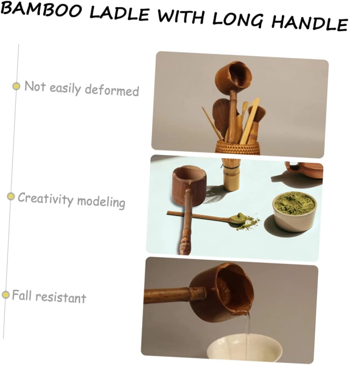 Mikinona Portable Bamboo Water Scoop for Tea Ceremony Long Handle Ladle Spoon for Home Use Random