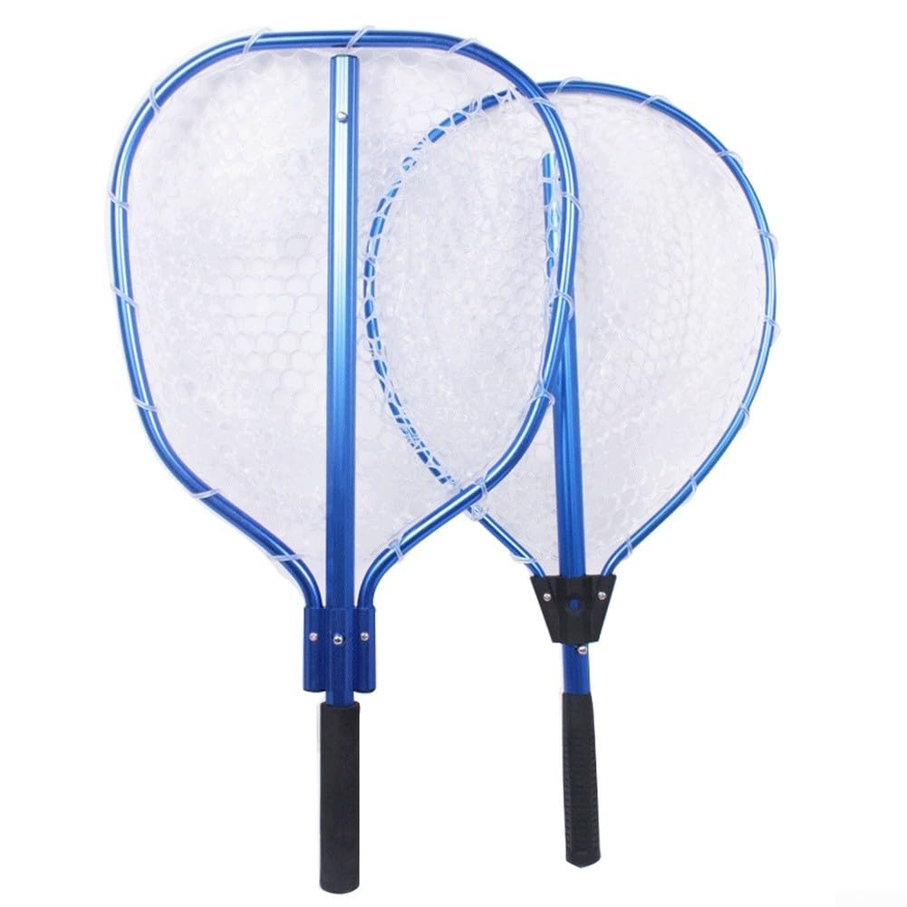 Guadino da pesca con manico telescopico in lega di alluminio e rete in PVC per pesca alla trota d'acqua dolce spigola cattura e rilascia colore grigio di piccole dimensioni 57x32cm