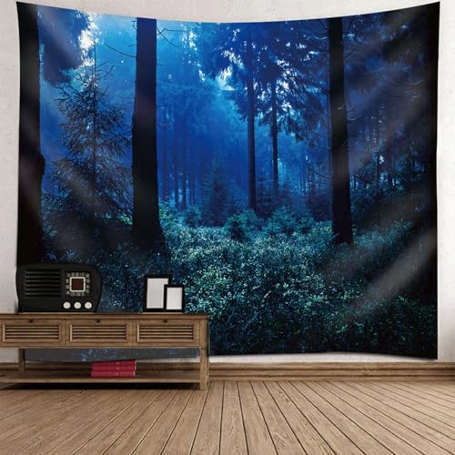 Tapiz de tela decorativo de naturaleza y bosque nocturno para pared de dormitorio de 130 x 150 cm