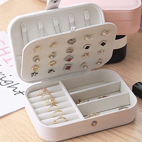 Boîte à bijoux de voyage en cuir PU avec support bagues et boucles