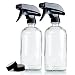 Empty Clear Glass Spray Bottles | 2 Pack 16 Oz Refillable Sprayer for Essential Oil | Water, Kitchen, Bath, Beauty, Hair, Cleaning | Durable Trigger Sprayer With Mist & Stream Modes & 2 Storage Caps