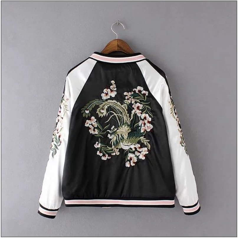 JYHBHMZG Casual Jacket.Double-Sided Flower Embroidery.Color Stitching.Spring Baseball Uniform Jacket