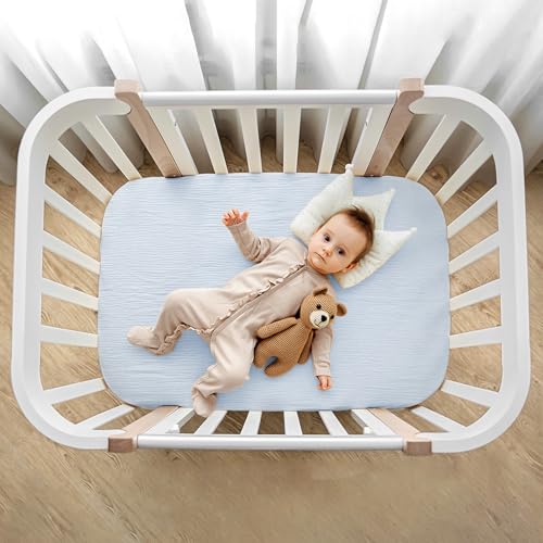 Image of lulumoon Muslin Bassinet Sheets for Baby: Skin-Friendly & Soft Bedside Sleeper Bassinet Fitted Sheets for Boys