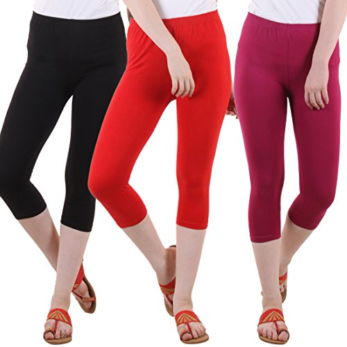 Image of DIAZ Women's Super Combed Cotton Elastane Stretch Slim Fit Printed Capri -Pack of 3