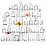 ROLLSCERAY Knospenvasen, 40 Stück, kleine Glasvasen für Tafelaufsätze, kleine Blumenvasen für Tafelaufsätze, Vintage-Mini-Vase, klare Knospenvase für Hochzeitstischdekoration