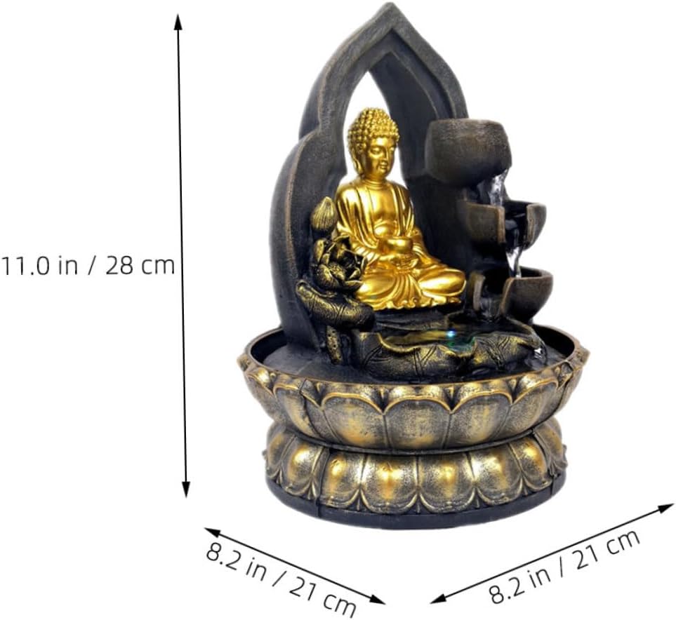 Tabletop Waterfall Fountain Buddha Statue Resin Buddha Decoration Led Light Home Office Decor