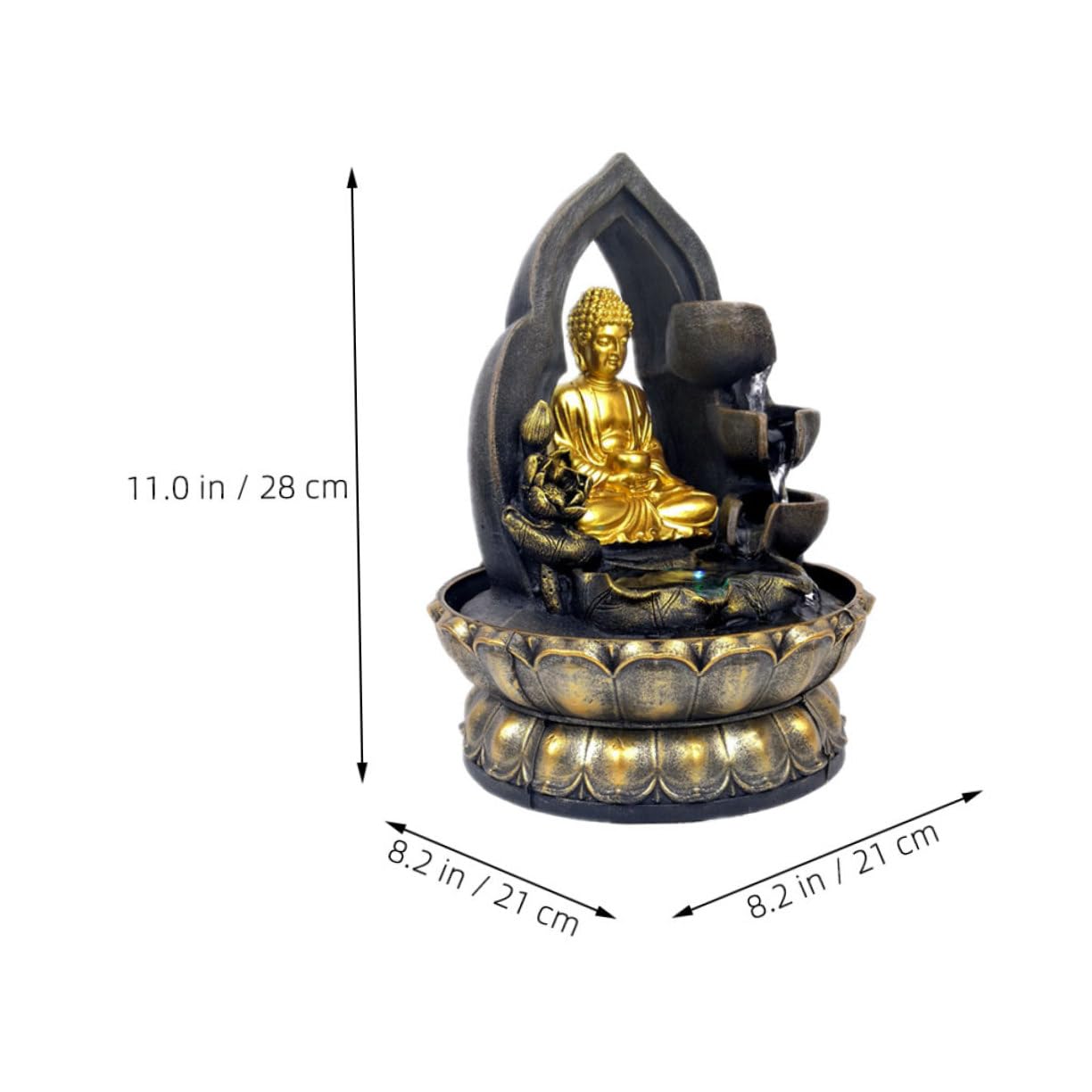 SOLUSTRE Buddha Tabletop Waterfall Fountain Resin Water Feature for Indoor Decor Serene Garden Ornament with LED Light Chinese Inspired Design for Home Office Ambiance