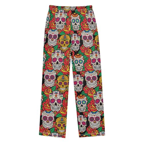 ZZXXB Mexican Skull and Rose Boys Long Pants Soft Trousers Elastic Waist Kids Lounge Bottoms with Pockets S-XL