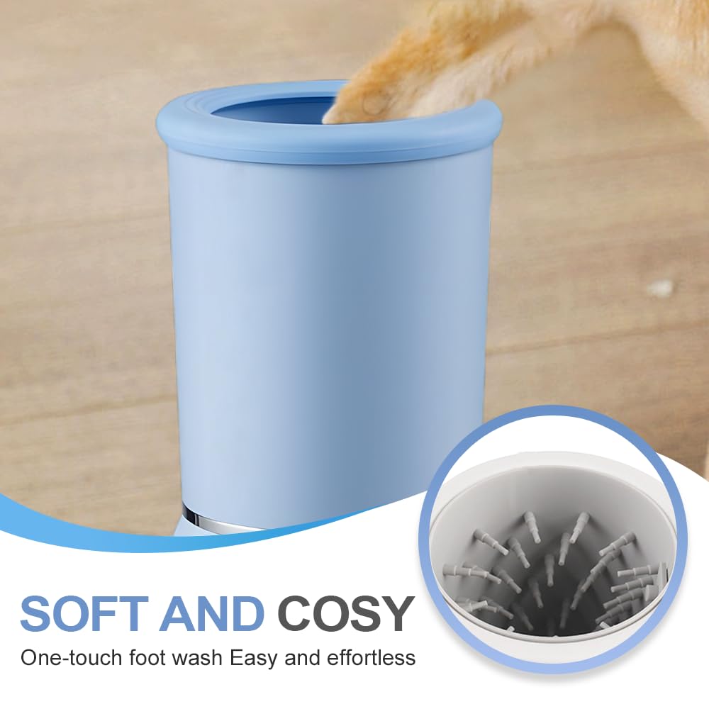 comepew Automatic Dog Paw Cleaner, Elektrisch Hundepfoten Reiniger, 360° Hunde Pfotenwaschanlage, Silikonbürste, USB Wiederaufladbar, Weiß/Blau, für Hunde und Katzen, Unisex, Kinder