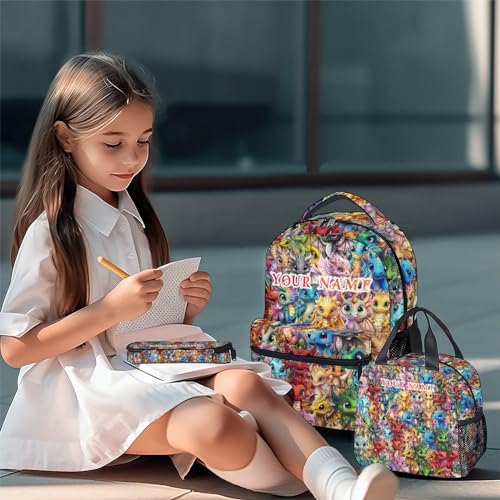 Custom Dragon Kids Backpack with Lunch Box, Set of 3 School Backpacks Matching Combo, Cute Colorful Bookbag and Pencil Case Bundle2