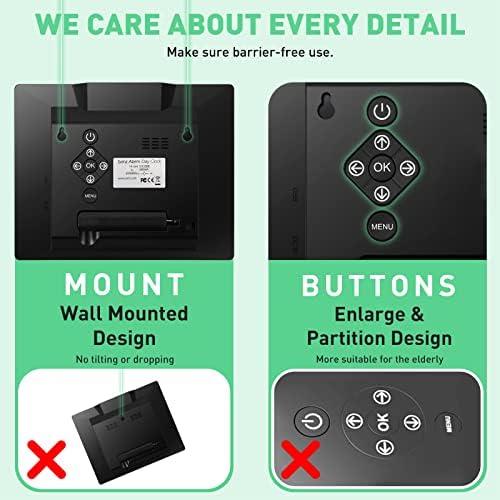 SINOIDEAS Alarms Dementia Clock, 2 Auto-Dim Options, Large Display Digital Calendar Day Clock for Vision Impaired, Elderly, Memory Loss, Black, SDC008W