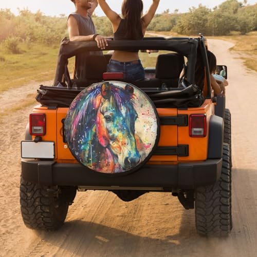 Image of Delerain Colorful Horse Watercolor Spare Tire Cover Wheel Protectors Sun Protector Waterproof for Trailer RV SUV Truck and Many Vehicle(16 Inch for Diameter 29 inch-31 inch)