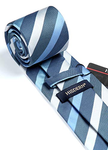 Image of HISDERN Stripe Tie Mens Ties with Pocket Square Set Classic 3.4'' Silk Formal Necktie Handkerchief for Business Wedding