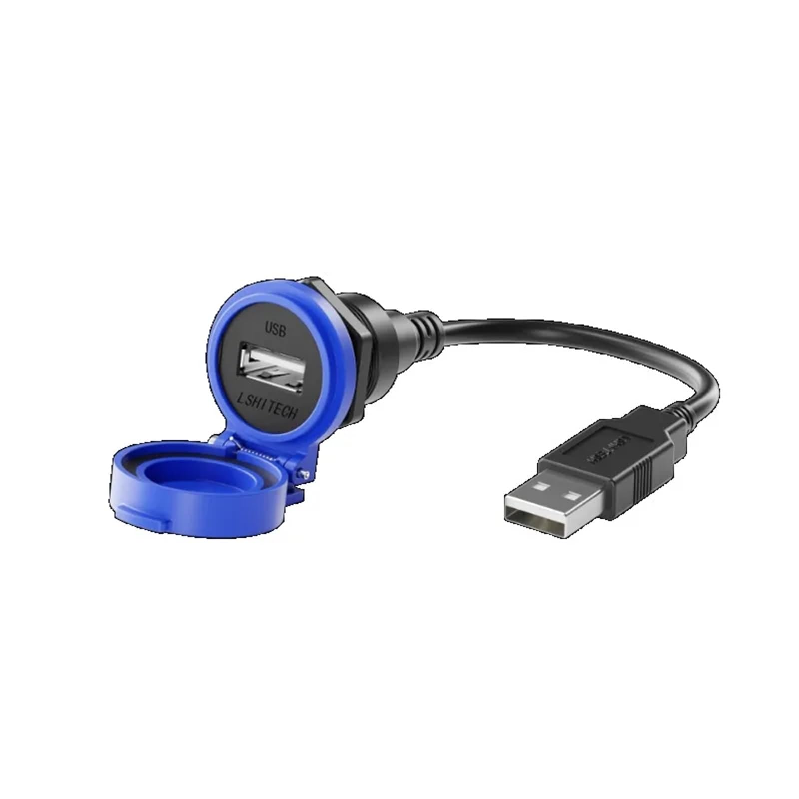 LSHITECH LU22 Przemysłowy przedłużacz USB 2.0 z automatyczną klapką, 0,1 m, 0,3 m, 0,5 m, 1 m, 1,5 m, 2 m, 3 m, 4 m, wodoodporny (czarny czapka, plastikowy Nut,1,5M kabel)