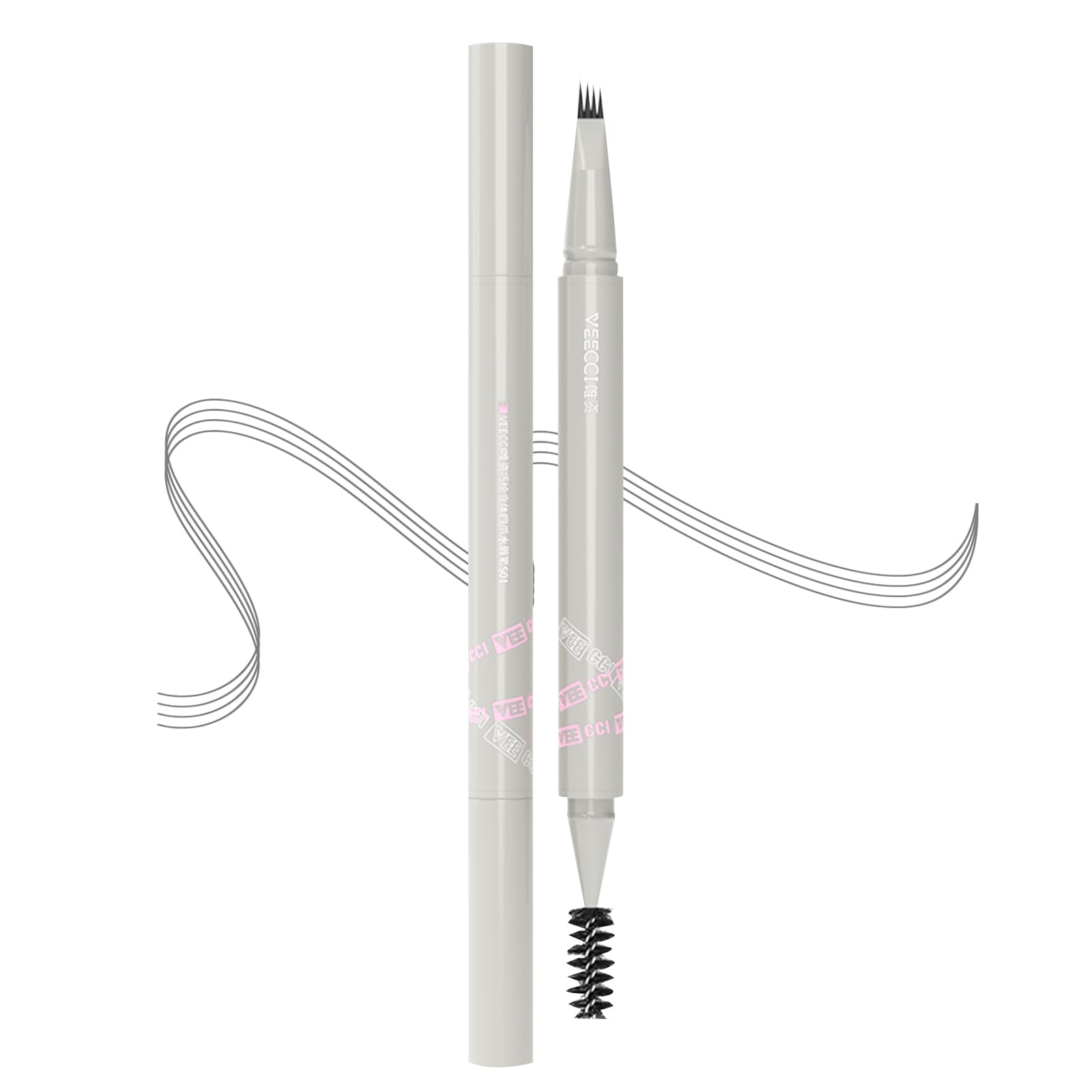 VEECCI 2025 New Microblading Eyebrow Pencil, Waterproof Dual-Ended Eye Brow Pencil with 4-Fork-Tip & Precise Brush-Tip