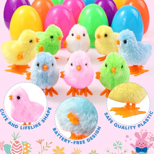 JOICEE 12 Pcs Easter Eggs with Wind Up Chicks, Jumping Wind Up Chicken Toy Set for Kids Easter Party Favors Eggs Hunt Game Basket Stuffers - Thumbnail 3