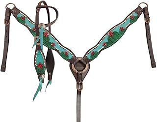 Showman Painted Cactus w/ 3D Flower Single Ear Leather Headstall & Breast Collar Set