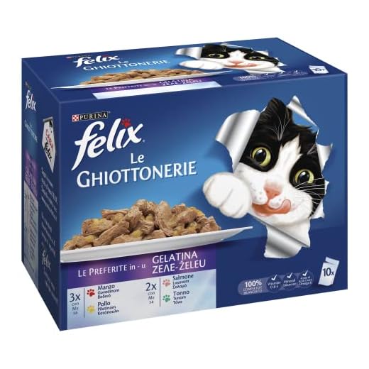 Purina Felix Le Ghiottonerie Umido Gatto Le Preferite con Manzo/Pollo/Salmone e con Tonno, 60 Buste da 100 g Ciascuna (6 confezioni da 10 X 100 g)