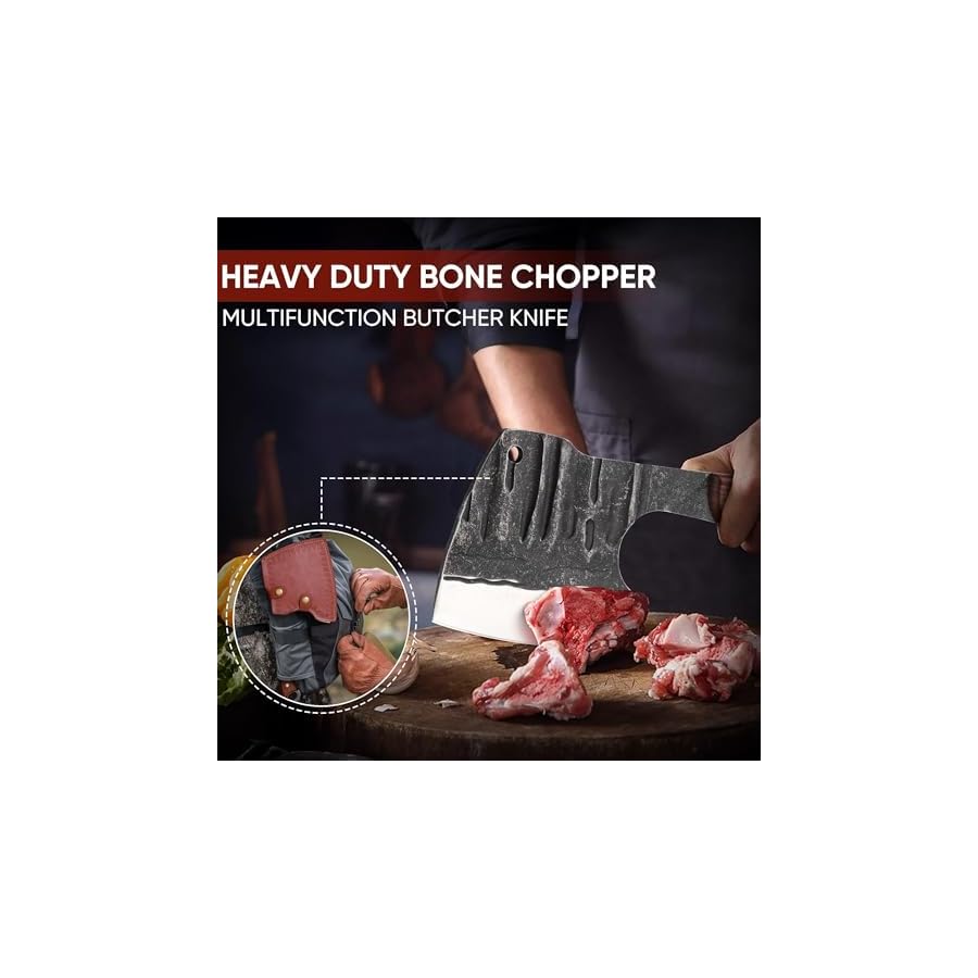 Dream-Reach-Meat-Bone-Cleaver-Knife-for-Meat-CuttingHandmade-Heavy-Duty-Butcher-Knife-with-Sheath-Hand-Forged-Full-Tang-Chopper-for-Kitchen-Outdoor-Cooking-and-BBQ Dream Reach Meat Bone Cleaver Knife for Meat Cutting,Handmade Heavy Duty Butcher Knife with Sheath, Hand Forged Full Tang Chopper for Kitchen, Outdoor Cooking and BBQ