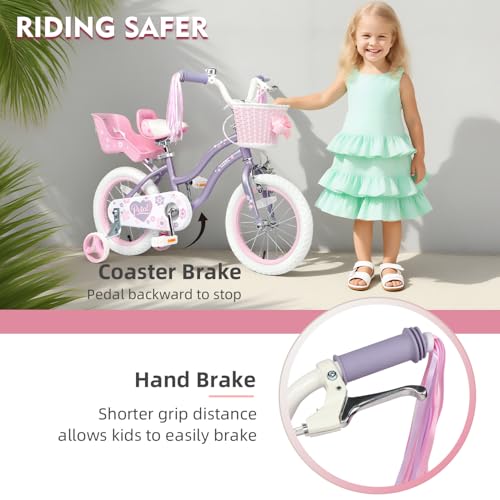 Image of Glerc Petal Girls Bike 12-18 Inch for Ages 2-9, Kids Bike with Training Wheels, Basket & Streamers, Princess Style Kids Bicycle, for Girls