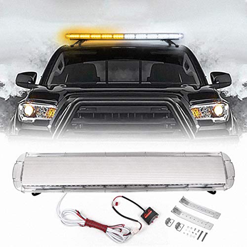 Cumart 47" 88 Amber White Led Extreme High Intensity Construction Emergency Warning Strobe Light Bar Rooftop Low Profile Law Enforcement Hazard Flashing For Tow Truck Vehicle Universal #TOP2