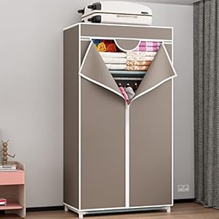 Fabric Wardrobe, Single Canvas Wardrobe,Folding Wardrobe,Foldable Closet with Hanging Rail,Clothes Storage Organiser,Camping Wardrobe, Fabric Cover,Suitable for Bedroom, Cloakroom, Apartment (Coffee)