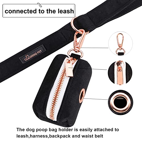 Image of ARING PET Dog Waste Bag Dispenser, Soft Black Doggy Poop Bags Holders Attach to Any Leashes, Velvet Portable Washable Pet Waste Pouch Dispenser with Metal Zipper