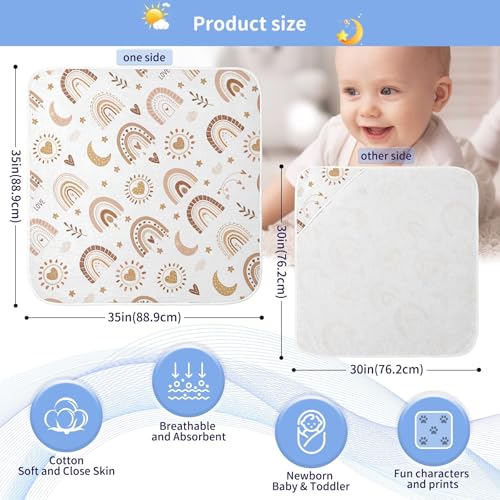 Image of Burbuja Boho Rainbow Baby Bath Towel - Soft Absorbent Muslin Cotton Hooded Towel for Newborn Infant Toddler, 30x30 in