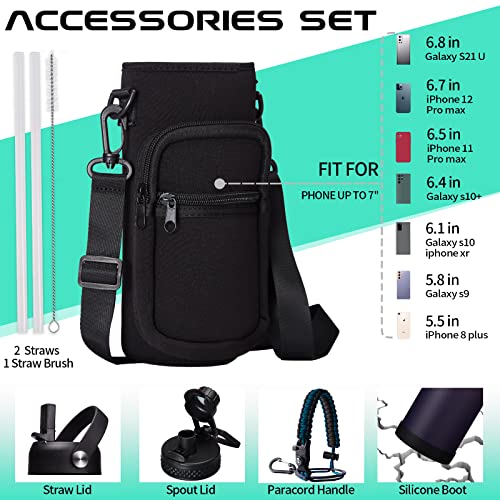 Vacuum Insulated Water Bottle 32Oz - With Straw & Spout Lids, Paracord Handle, Shoulder Carrier Bag, Large Sport Stainless Steel Water Bottle, Double-Wall Metal Water Bottle Thermal Hydro Mug Flask #TOP1