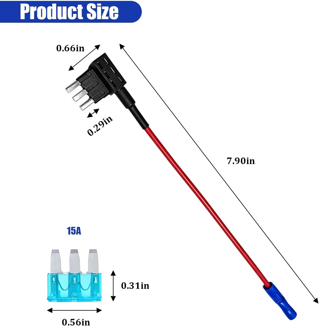 Car Add a Circuit Adapters, Expandable Vehicle Circuit Tap Kit with 15 Amp Standard Blade Fuse, Automotive Interior Fuses Adapter Set, Universal for SUV Automobile Truck