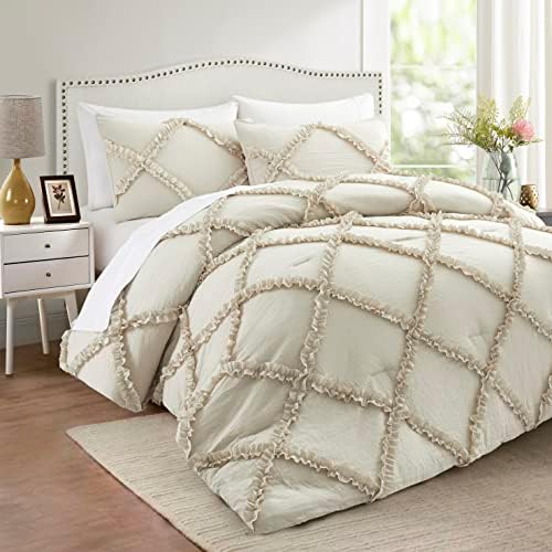 Comforter Set Twin Size Bedding – 2 Piece Farmhouse College Bedding Set Cover Ruffle & Lightweight Comforter and Pillow Case Vintage Bedding for Dorm Room as Home Bed Set Boho Comforter for Comfort
