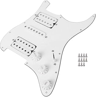 Keenso Electric Guitar Board Loaded Strat Pickguard Humbucker with HSH Pickup Loaded Prewired for Fender Strat(White)