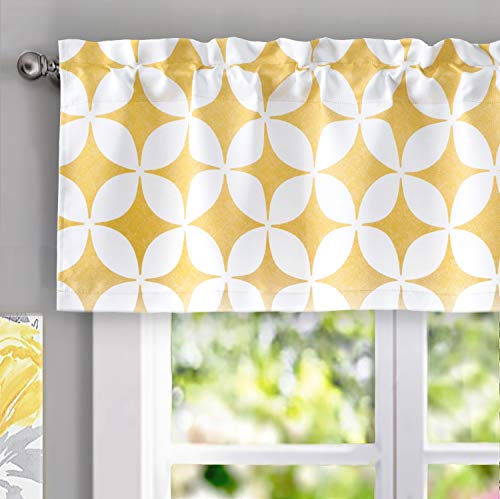 Driftaway Amelia Retro Geo Pattern Round Circle Star Print Blackout Valance Rod Pocket Curtain Single 52 Inch By 18 Inch Plus 2 Inch Header Yellow #TOP19