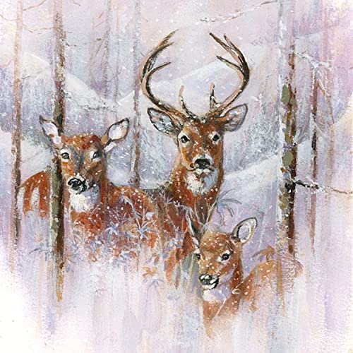 Irvint Set of 2 Individual Decoupage Paper Party Napkin WINTER DEER Watercolor Decor Luncheon Napkins for a Birthday Holiday, Wedding, Cocktail Party